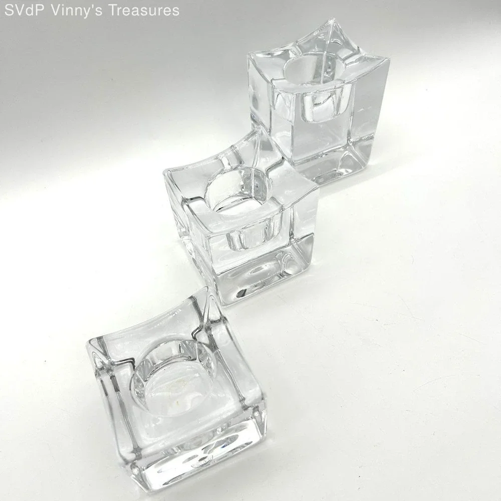 Orrefors Celeste Crystal Votive Tea Light Candle Holder Set 3 Graduated Sizes